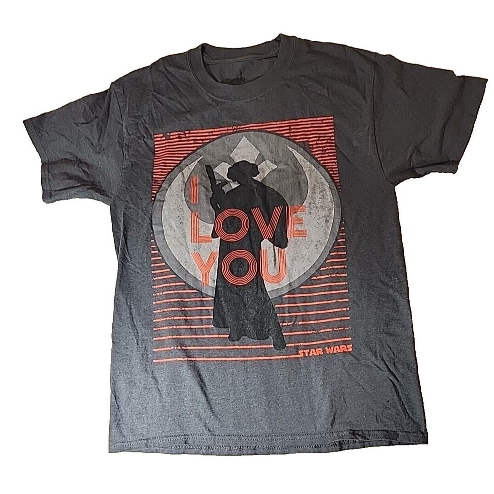 Disney Star Wars Princess Leia Mens Shirt Tee Top Medium Gray I Love You Quote